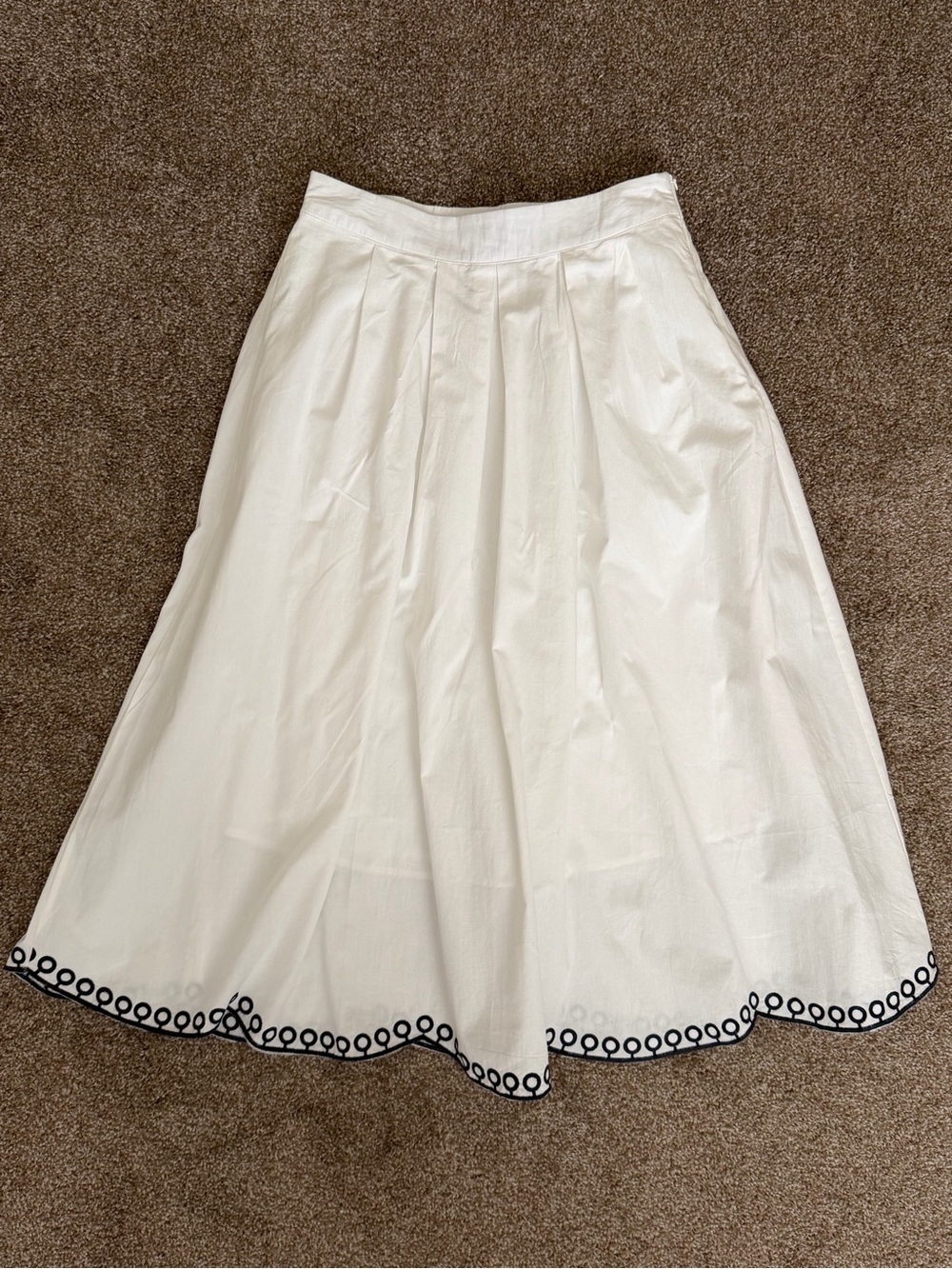 French Connection White Midi Skirt with Navy Trim - Picture 2 of 12